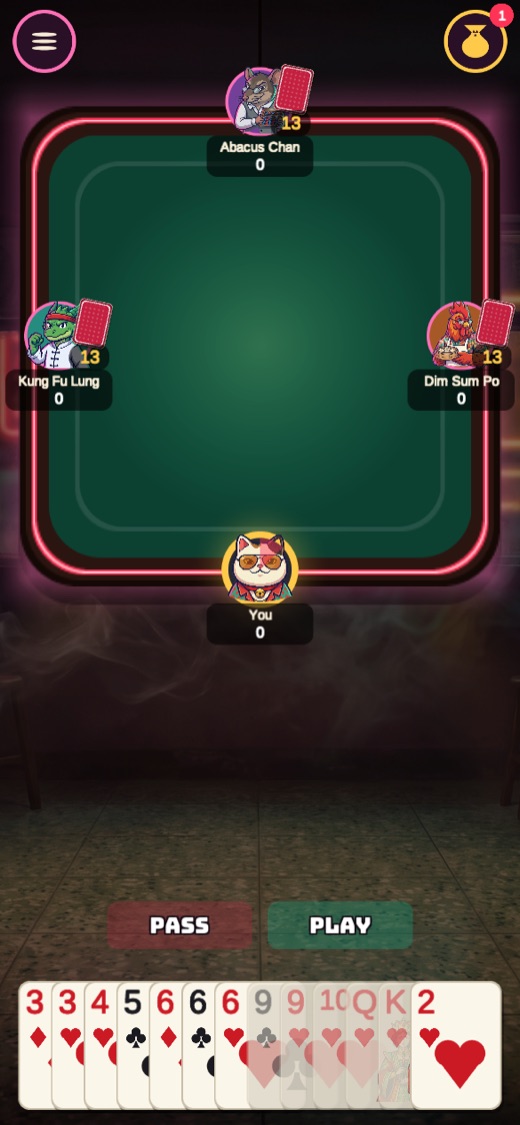 A hand in play at the table